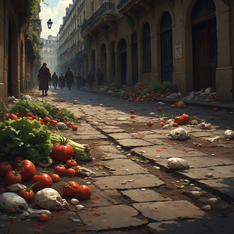 A street in Paris before the invention of trash cans.